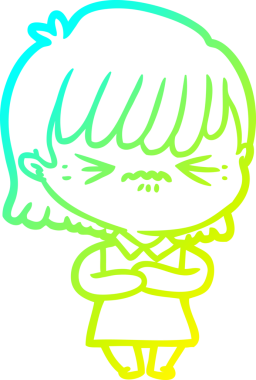 Bir insan tarafından çizilmiş, soğuk bir çizgi film kızı çizimi.