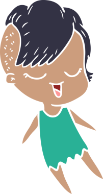 Bir insan tarafından çizilmiş mutlu düz renkli çizgi film kızı.