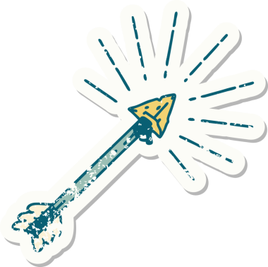 Bir insan tarafından çizilmiş eski bir dövme stili olan çakmaktaşı uçlu ok.