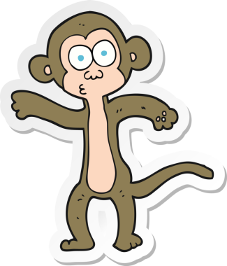 Bir insan tarafından çizilmiş çizgi film maymununun çıkartması.