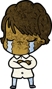 Bir insan tarafından çizilmiş ağlayan çizgi film kadını.