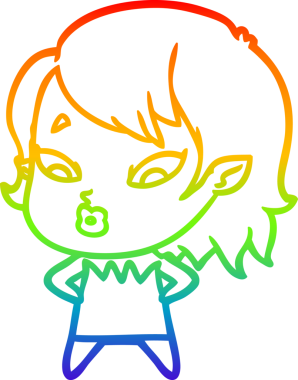 Gökkuşağı gradyan çizgisi. Bir insan tarafından çizilmiş şirin bir vampir kız çizgi filmi.