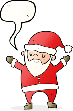 Bir insan tarafından çizilmiş konuşma balonuyla dans eden Noel Baba çizgi filmi.