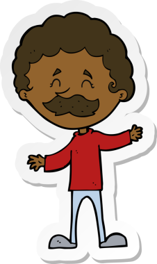 Bir insan tarafından çizilmiş bıyıklı mutlu bir adamın çıkartması.