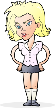 Bir insan tarafından çizilmiş kalçaları olan çizgi film kadını.