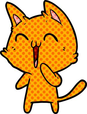 Mutlu çizgi film kedisi miyavlıyor bir insan tarafından