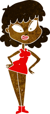 Bir insan tarafından çizilmiş kalçaları olan çizgi film kadını.