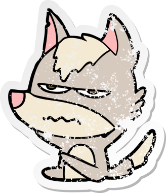 Bir insan tarafından çizilmiş kızgın bir kurdun sıkıntılı çıkartması.