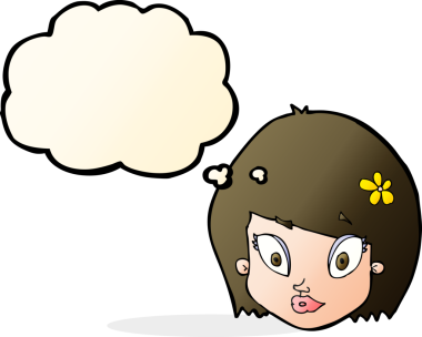 Bir insan tarafından çizilmiş düşünce baloncuklu mutlu kadın yüzü.