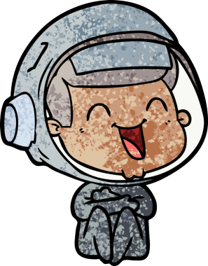 Bir insan tarafından çizilmiş mutlu astronot çizgi filmi.