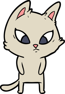 Bir insan tarafından çizilmiş kafası karışmış çizgi film kedisi.