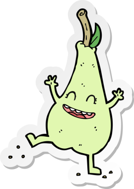 Bir insan tarafından çizilmiş mutlu dans eden armut çıkartması.