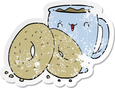 Bir insan tarafından çizilmiş kahve ve çöreğin sıkıntılı çıkartması.