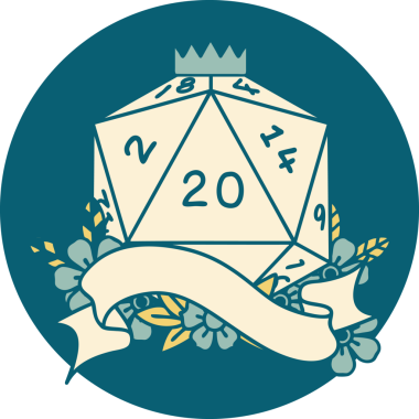 Retro Dövme Biçimi Doğal 20 D20 zar bir insan tarafından çizildi