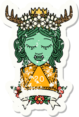 Retro Dövme Biçimli Ork karakteri bir insan tarafından çizilmiş 20 zar ile