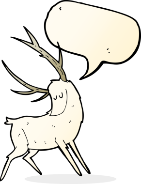 bir insan tarafından çizilmiş konuşma balonlu beyaz geyik.