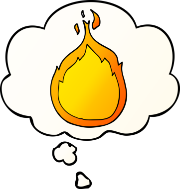 Düşünce baloncuğu olan çizgi film alevleri bir insan tarafından çizilmiş.