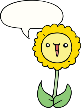 Bir insan tarafından çizilmiş konuşma baloncuklu karikatür çiçeği