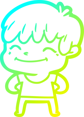 Bir çizgi film karakteri çizen soğuk çizgi bir insan tarafından çizilmiş mutlu çocuk.