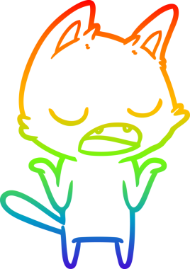 Gökkuşağı gradyan çizgisi konuşan bir kedinin omuz silkmesi bir insan tarafından çizilmiş.