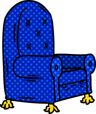 Bir insan tarafından çizilmiş mavi bir koltuk karalaması.