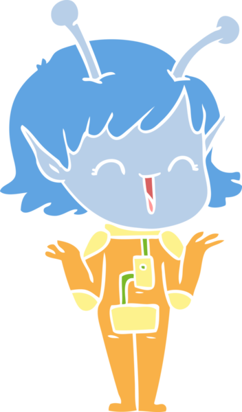 Bir insan tarafından çizilmiş düz renkli uzaylı kız çizgi filmi.