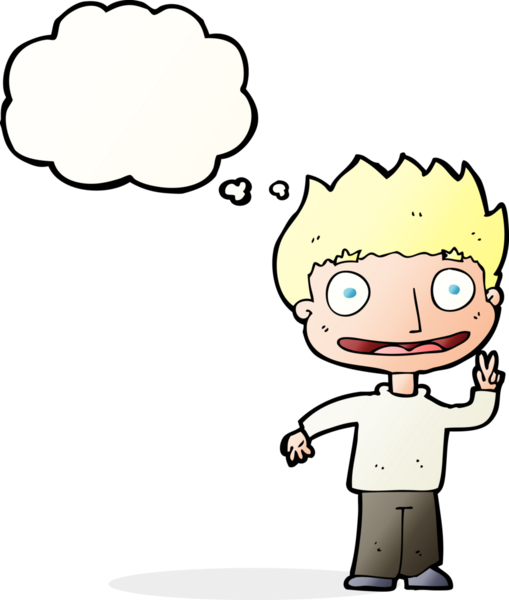 Bir insan tarafından çizilmiş düşünce balonu olan mutlu çocuk çizgi filmi.