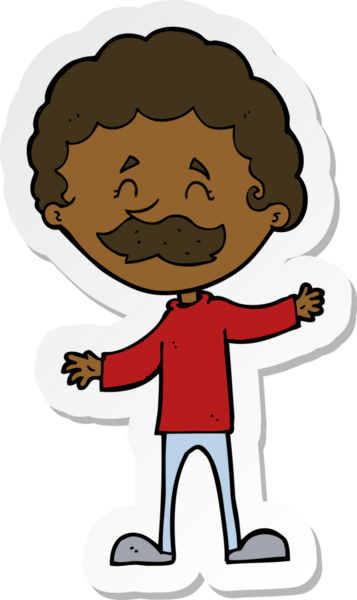 Bir insan tarafından çizilmiş bıyıklı mutlu bir adamın çıkartması.