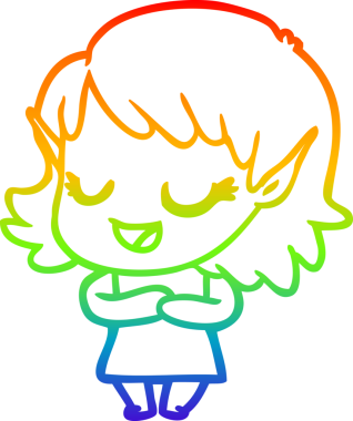 Gökkuşağı gradyan çizgisi mutlu çizgi film kızı bir insan tarafından çizilmiş.