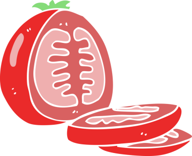 Bir insan tarafından çizilmiş doğranmış domatesin düz renk çizimi