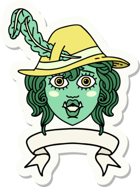 Bir insan tarafından çizilmiş afişi olan bir ork ozan karakterinin çıkartması