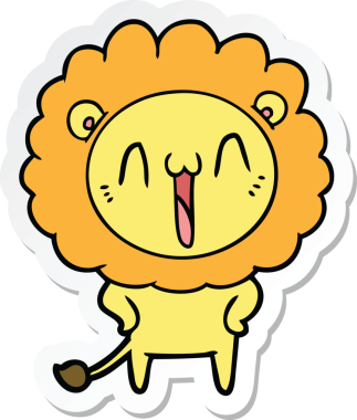 Bir insan tarafından çizilmiş mutlu bir aslanın çıkartması.