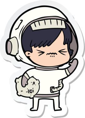 Bir insan tarafından çizilmiş kızgın bir uzay kızının çıkartması.