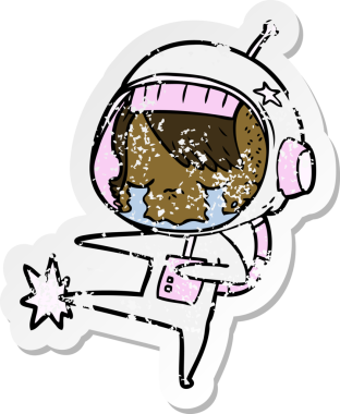 Bir insan tarafından çizilmiş, ağlayan astronot kızın sıkıntılı çıkartması.