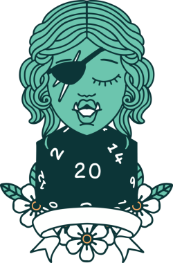 Retro Dövme Biçimi Bir insan tarafından çizilmiş 20 zarlı yarı ork düzenbaz karakter