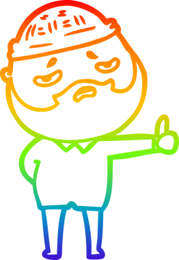 Bir insan tarafından çizilmiş sakallı, endişeli bir çizgi film çizimi.