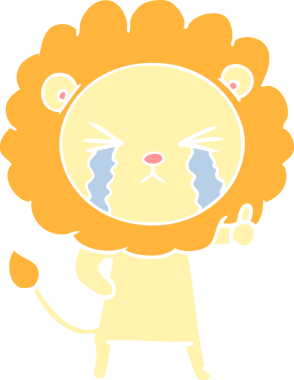 Bir insan tarafından çizilmiş düz renkli karikatür ağlayan aslan