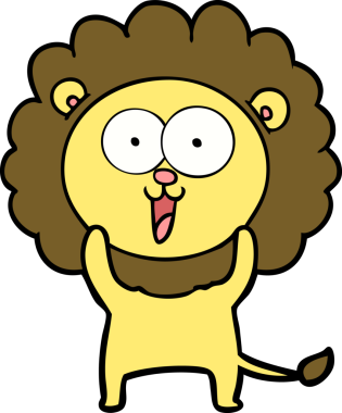 Bir insan tarafından çizilmiş mutlu çizgi film aslanı.