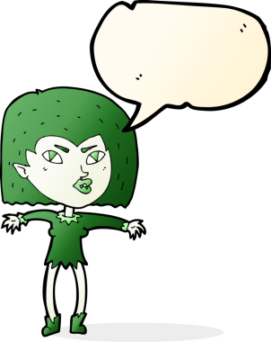 Bir insan tarafından çizilmiş konuşma balonu olan vampir kız.