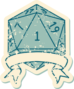 Retro Dövme Biçimi Doğal Bir d20 zar bir insan tarafından çizildi