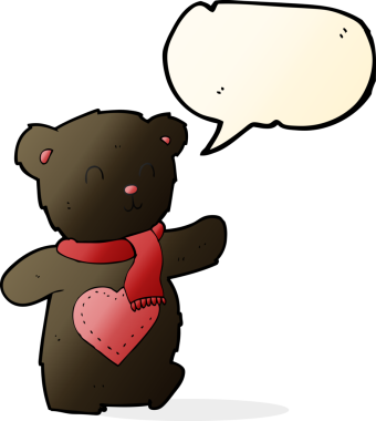 Bir insan tarafından çizilmiş, aşk dolu bir kalbi olan beyaz bir oyuncak ayı.