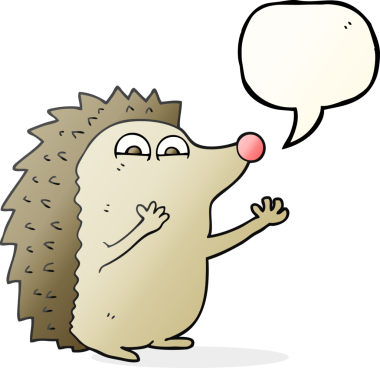 Serbest konuşma balonu karikatürü bir insan tarafından çizilmiş şirin kirpi.