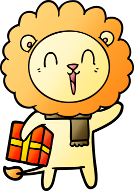 Bir insan tarafından çizilmiş gülen aslan karikatürü.