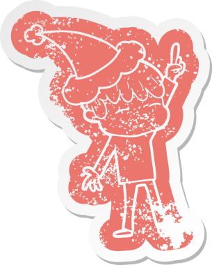 Bir insan tarafından çizilmiş Noel Baba şapkası giyen meraklı bir çocuğun garip bir karikatürü.