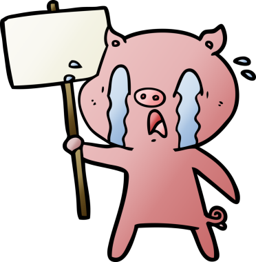 Bir insan tarafından çizilmiş protesto işareti olan ağlayan domuz çizgi filmi