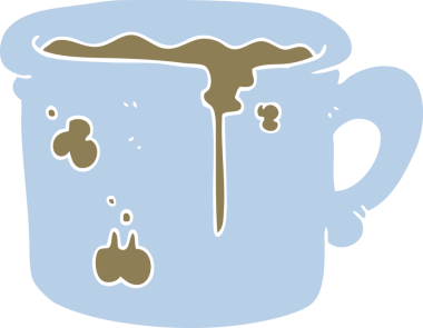 Bir insan tarafından çizilmiş eski kahve fincanının düz renk çizimi