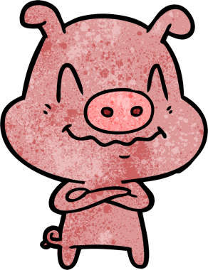 Bir insan tarafından çizilmiş sinirli çizgi film domuzu.