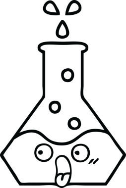 Bir insan tarafından çizilmiş bir bilim şişesinin çizgi çizimi.