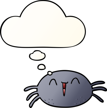 Düşünce baloncuğu olan çizgi film örümceği bir insan tarafından çizilmiş.