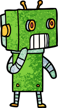 Bir insan tarafından çizilmiş çizgi film robotu